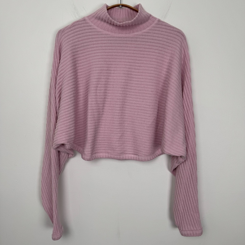 Anthropologie Pilcro Pink Ribbed Mock Neck Cropped Sweater Womens XS Boxy